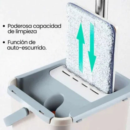 Kit Trapeador con Balde Escurrible Giratorio 360°